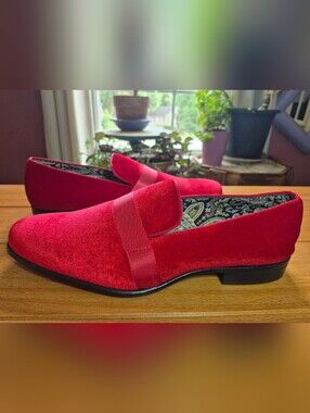 After Midnight Men's Red Velvet Slip-On Loafers - Size 13